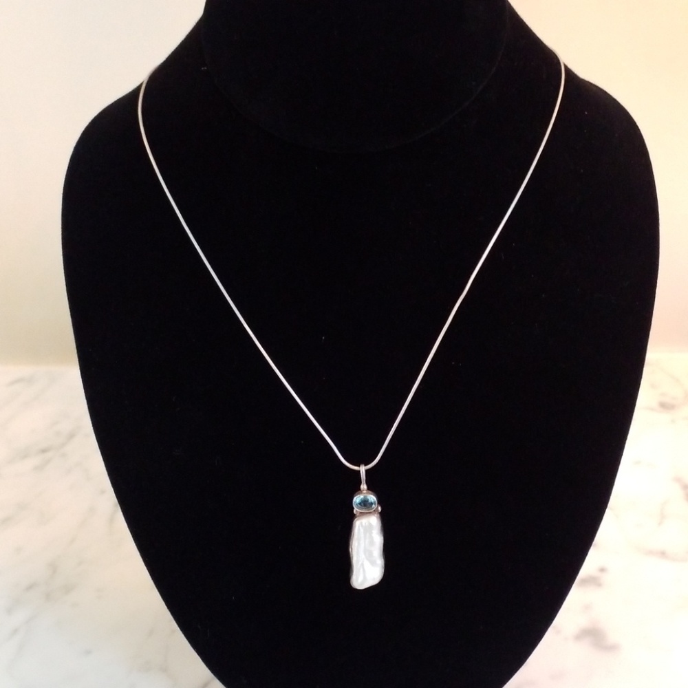 Sterling Silver Pearl and Blue Topaz Necklace